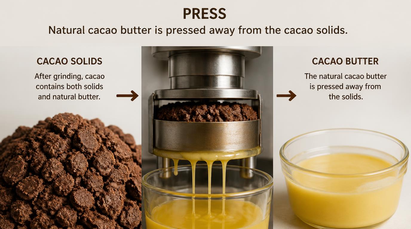Press stage of the DarkCharm cacao journey